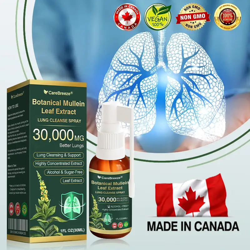 🔆✅CA Official Store:CareBreeze® Botanical Mullein Leaf Extract Lung Cleanse Spray(👨⚕️Directly acts on COPD, asthma, chronic bronchitis (CB), respiratory infections, lung cancer, sinusitis, and other conditions)
