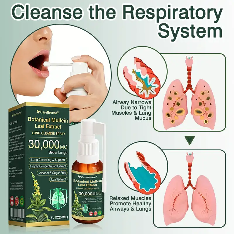 🔆✅CA Official Store:CareBreeze® Botanical Mullein Leaf Extract Lung Cleanse Spray(👨⚕️Directly acts on COPD, asthma, chronic bronchitis (CB), respiratory infections, lung cancer, sinusitis, and other conditions)