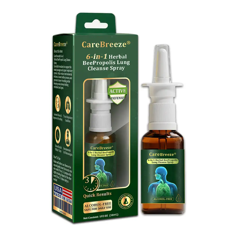 ⚡💖🇺🇸 Official Store:CareBreeze® 6-in-1 Herbal BeePropolis Lung Cleanse Spray(🫁Cough, wheezing, shortness of breath, sputum, stuffy nose, bronchitis, bronchitis, allergy symptoms, lung discomfort💝)