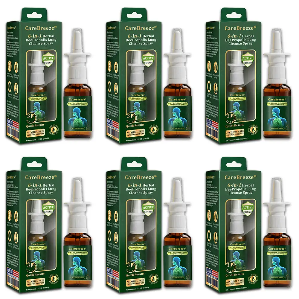 ⚡💖🇺🇸 Official Store:CareBreeze® 6-in-1 Herbal BeePropolis Lung Cleanse Spray(🫁Cough, wheezing, shortness of breath, sputum, stuffy nose, bronchitis, bronchitis, allergy symptoms, lung discomfort💝)