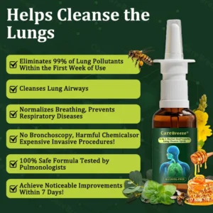 ⚡💖🇺🇸 Official Store:CareBreeze® 6-in-1 Herbal BeePropolis Lung Cleanse Spray(🫁Cough, wheezing, shortness of breath, sputum, stuffy nose, bronchitis, bronchitis, allergy symptoms, lung discomfort💝)