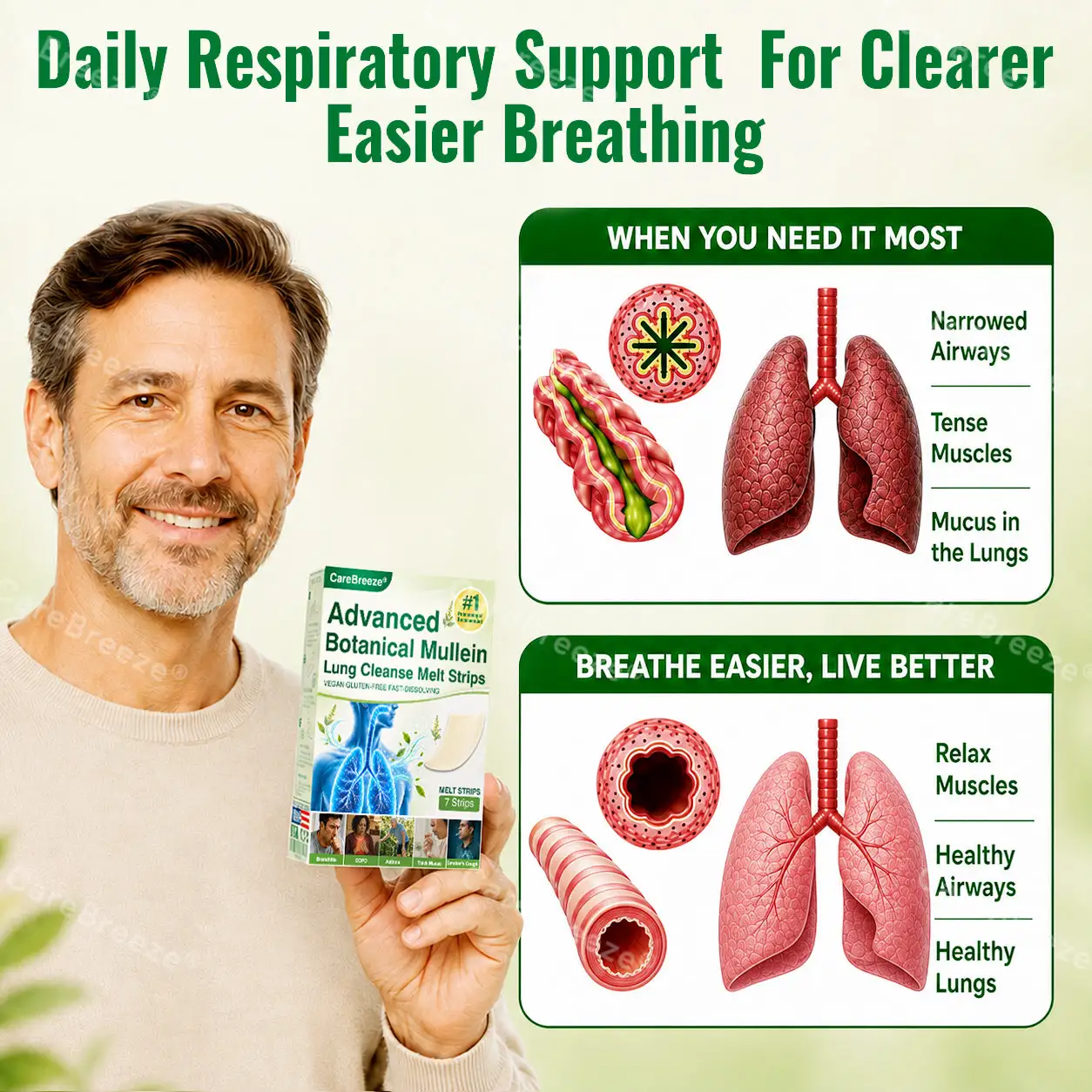 💖🇺🇸 ✅CareBreeze® Advanced Botanical Mullein Lung Cleanse Melt Strips(👨⚕️Directly acts on COPD, asthma, chronic bronchitis (CB), respiratory infections, lung cancer, sinusitis, and other conditions)