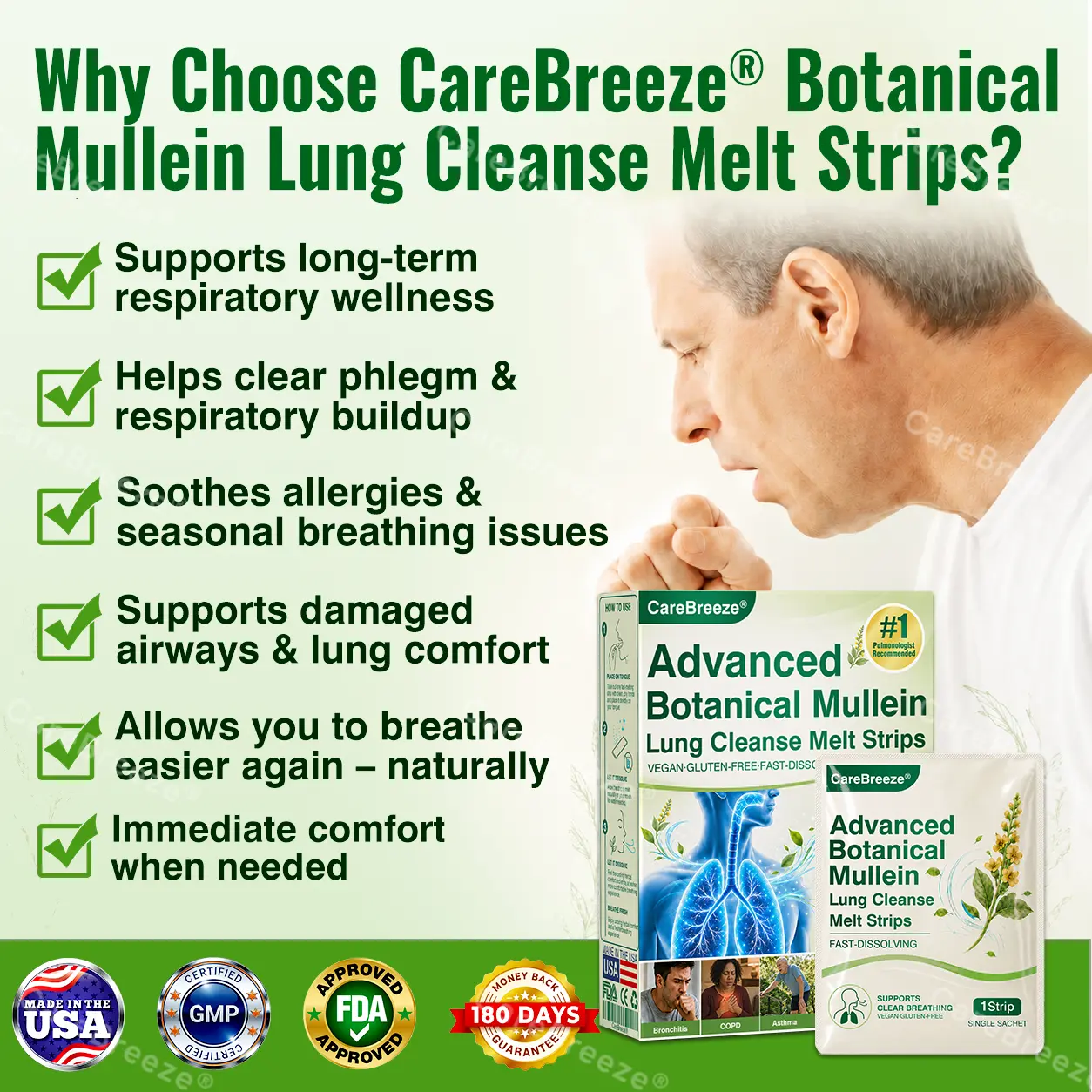 💖🇺🇸 ✅CareBreeze® Advanced Botanical Mullein Lung Cleanse Melt Strips(👨⚕️Directly acts on COPD, asthma, chronic bronchitis (CB), respiratory infections, lung cancer, sinusitis, and other conditions)