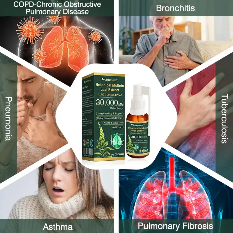 🫁🇺🇸 CareBreeze® Botanical Mullein Leaf Extract Lung Cleanse Spray(👨⚕️Directly acts on COPD, asthma, chronic bronchitis (CB), respiratory infections, lung cancer, sinusitis, and other conditions)