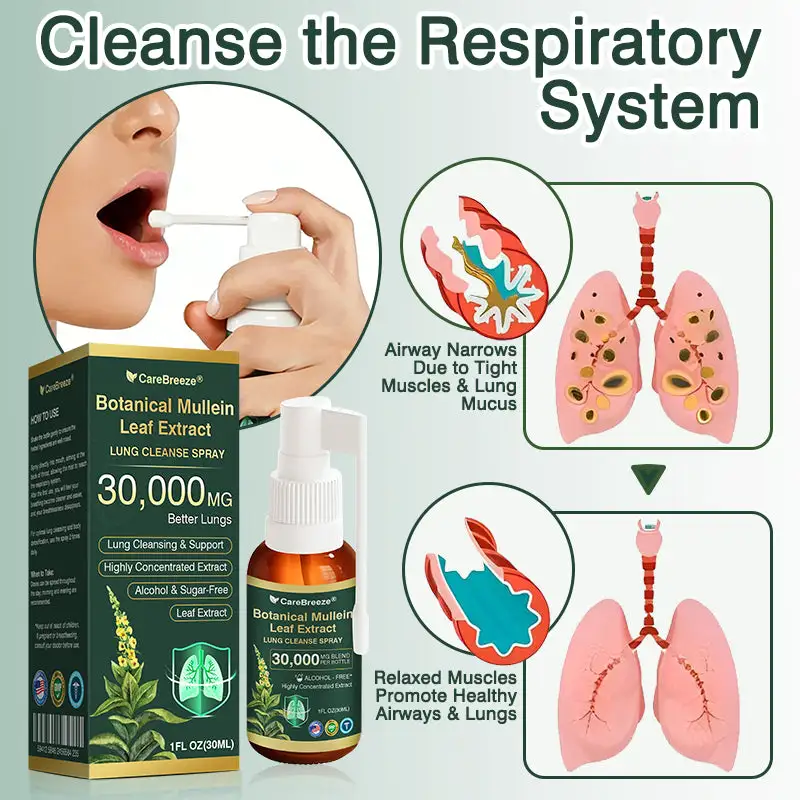 🫁🇺🇸 CareBreeze® Botanical Mullein Leaf Extract Lung Cleanse Spray(👨⚕️Directly acts on COPD, asthma, chronic bronchitis (CB), respiratory infections, lung cancer, sinusitis, and other conditions)