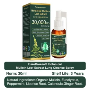 🫁🇺🇸 CareBreeze® Botanical Mullein Leaf Extract Lung Cleanse Spray(👨⚕️Directly acts on COPD, asthma, chronic bronchitis (CB), respiratory infections, lung cancer, sinusitis, and other conditions)