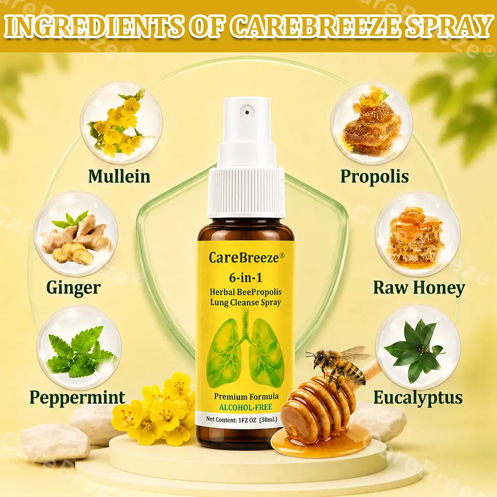 🐝🇺🇸 Official Store:CareBreeze® 6-in-1 Herbal BeePropolis Lung Cleanse Spray(👨⚕️Directly acts on COPD, asthma, chronic bronchitis (CB), respiratory infections, lung cancer, sinusitis, and other conditions🫁)