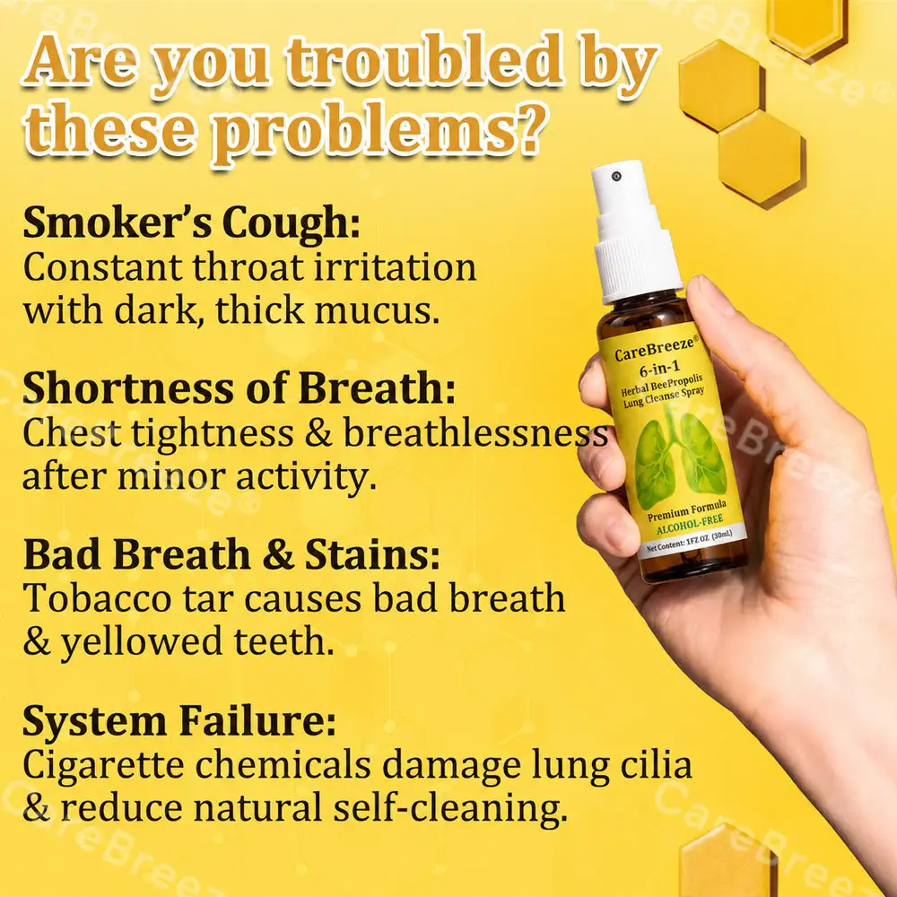 🐝🇺🇸 Official Store:CareBreeze® 6-in-1 Herbal BeePropolis Lung Cleanse Spray(👨⚕️Directly acts on COPD, asthma, chronic bronchitis (CB), respiratory infections, lung cancer, sinusitis, and other conditions🫁)