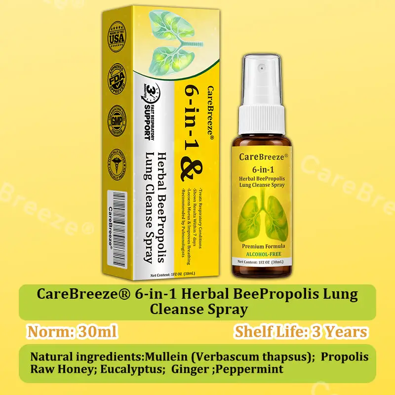 🐝🇺🇸 Official Store:CareBreeze® 6-in-1 Herbal BeePropolis Lung Cleanse Spray(👨⚕️Directly acts on COPD, asthma, chronic bronchitis (CB), respiratory infections, lung cancer, sinusitis, and other conditions🫁)