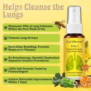 🐝🇺🇸 Official Store:CareBreeze® 6-in-1 Herbal BeePropolis Lung Cleanse Spray(👨⚕️Directly acts on COPD, asthma, chronic bronchitis (CB), respiratory infections, lung cancer, sinusitis, and other conditions🫁)